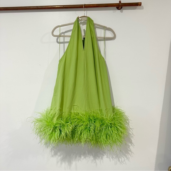 NWT Cult Gaia Reeves Feather Hem Dress in Mantis Green - Picture 8 of 11